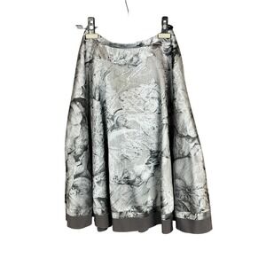 Ted Baker Voluminous A-Line Midi‎ Skirt Silver Floral Pockets Metallic Jacquard